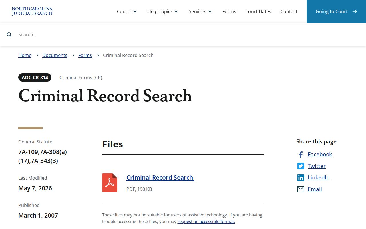 Pamlico County criminal history AOC-CR-314 search form