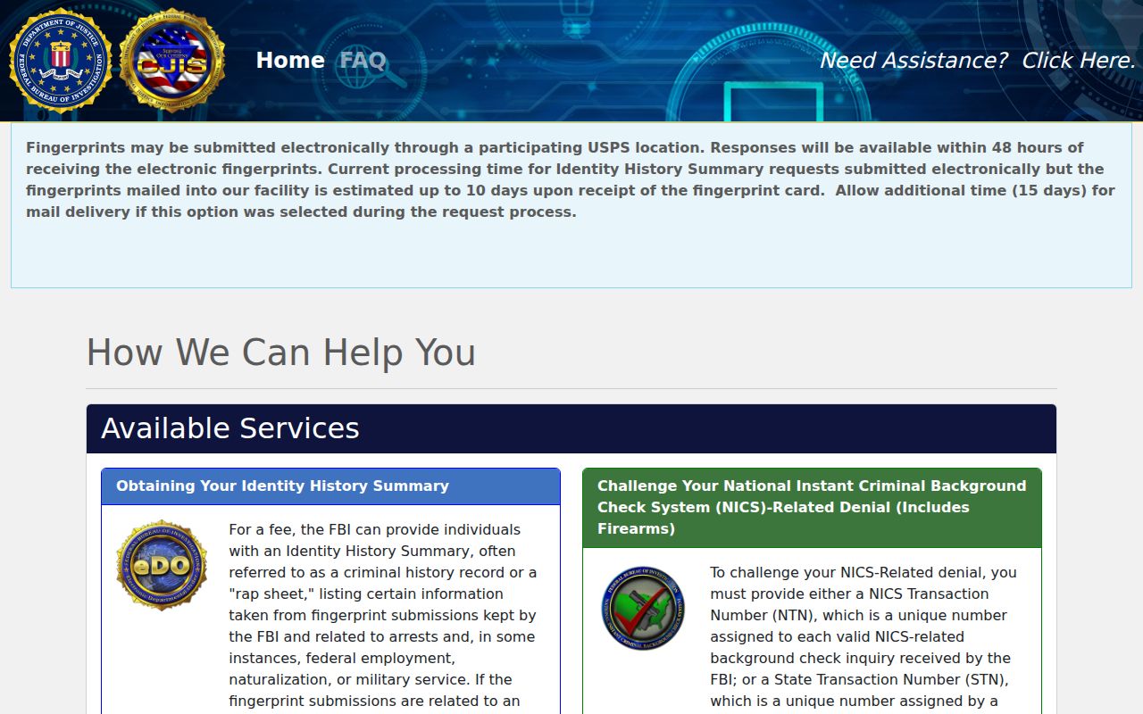 Pamlico County criminal history FBI fingerprint request channel