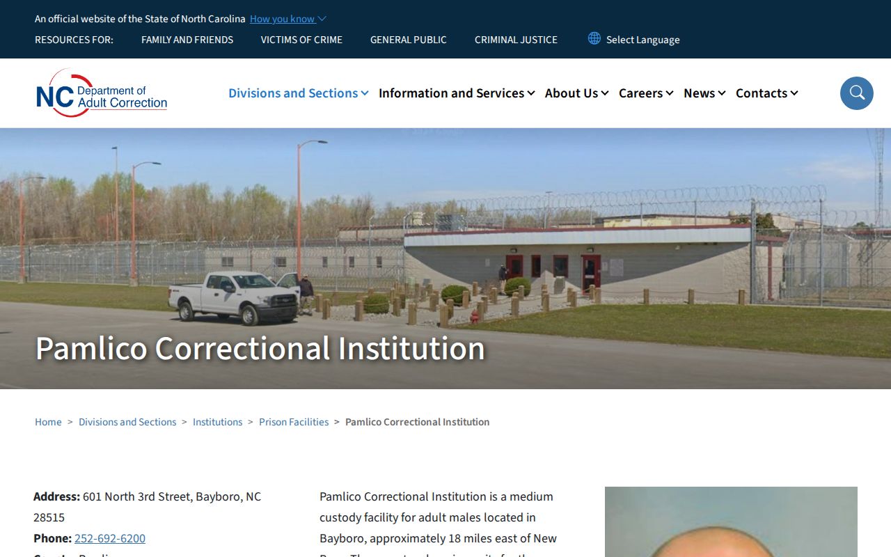 Pamlico County criminal history state correctional institution profile