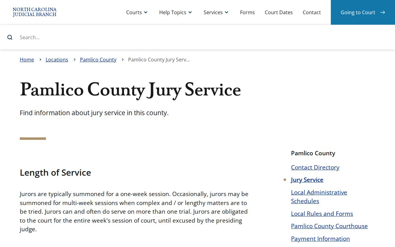 Pamlico County criminal history courthouse jury access information