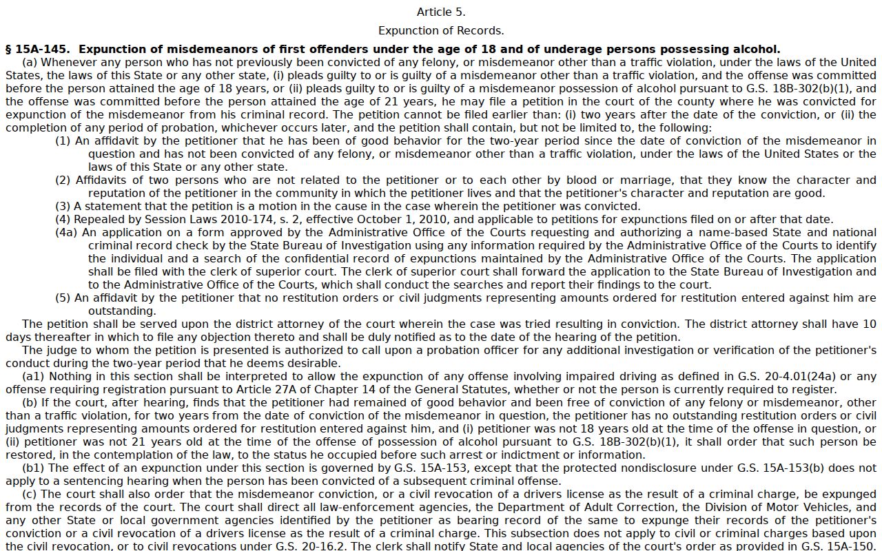 Pamlico County arrest record investigative information law