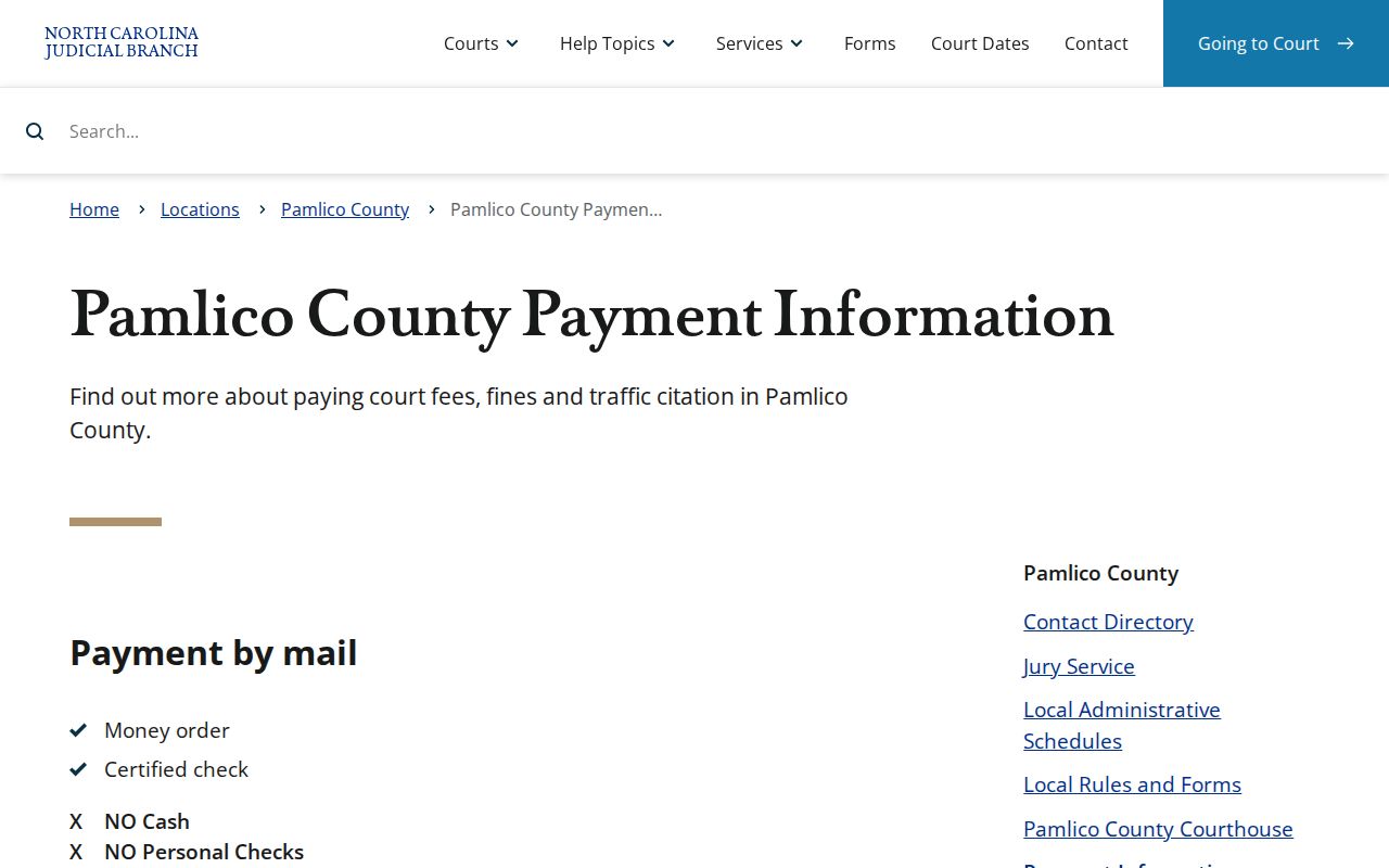 Pamlico County criminal court case payment and copy rules