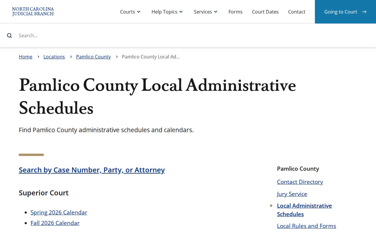 Pamlico County criminal court case administrative schedules